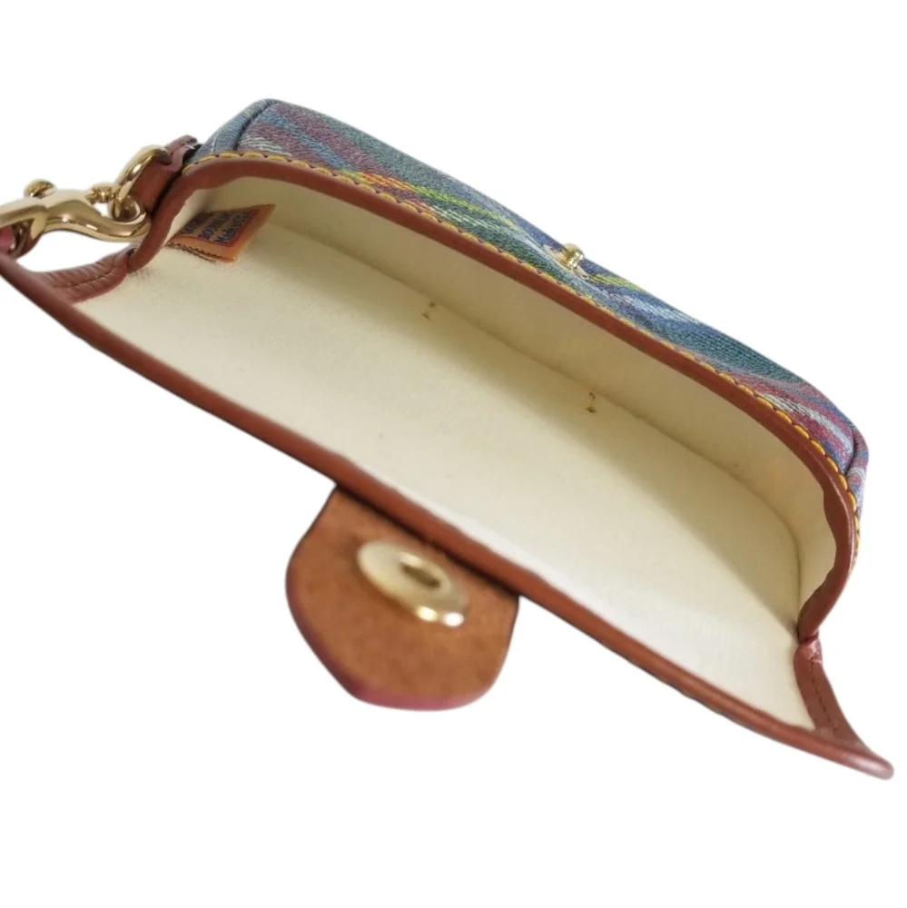 DOONEY & BOURKE Tartan Plaid Canvas And Leather Front Flap Wristlet Made In USA